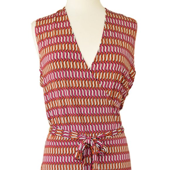 LEOTA Perfect Wrap Sleevless Maxi Dress Stretch Jersey Pink Orange Print - Picture 3 of 10